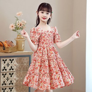 女童夏装连衣裙2024新款洋气女孩夏天公主裙休闲碎花薄款雪纺裙子