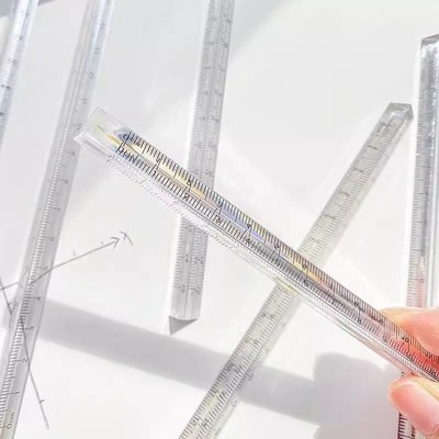 简约透明立体三角形直尺高颜值三棱尺G刻度尺学生学习测量绘图尺