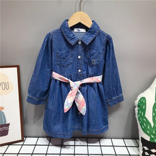 原D韩版童装24年春夏季新款儿童牛仔连衣裙女童轻薄款裙子送丝巾