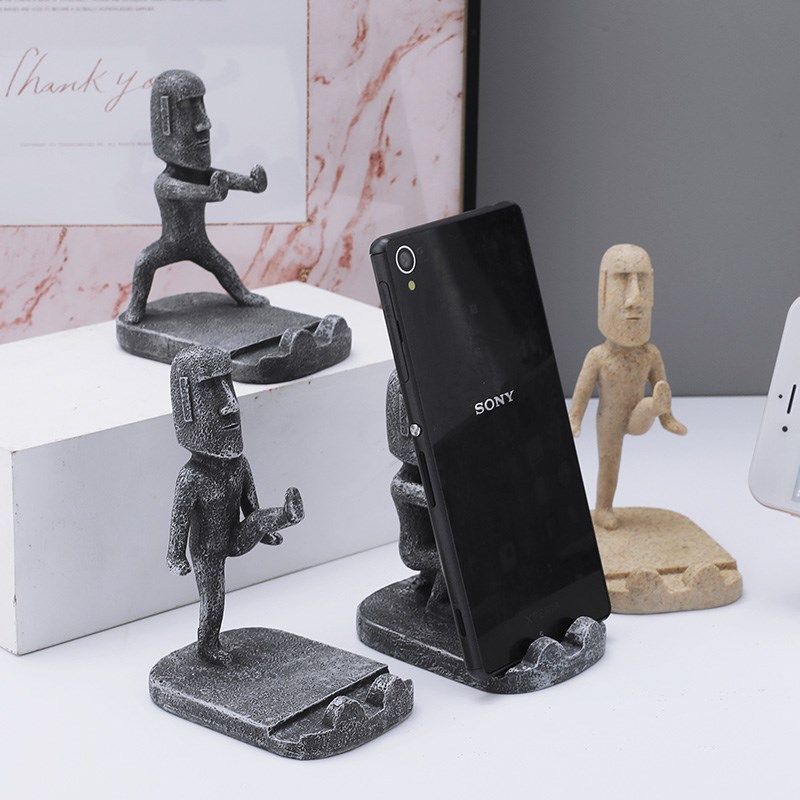 创意手机支架摩艾石像摆件家居办公室男生M书桌桌面好物艺术装饰