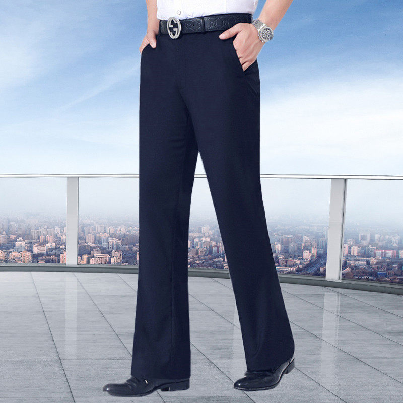 秋冬季弹力微喇叭裤男垂感直筒宽松阔腿长裤修身免烫流行休闲西裤