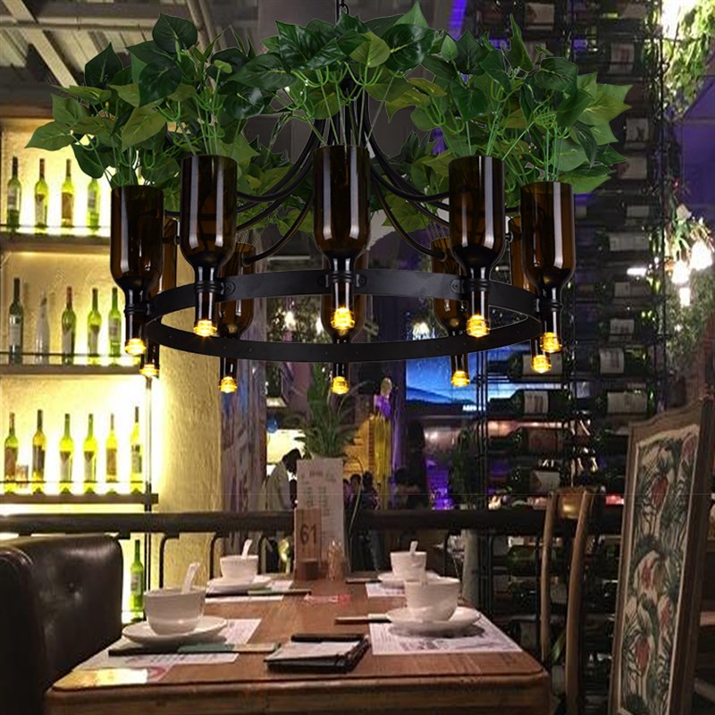 酒瓶吊灯音乐餐吧吊灯网红店铺清吧烤吧吊灯包间吊灯酒吧植物吊灯