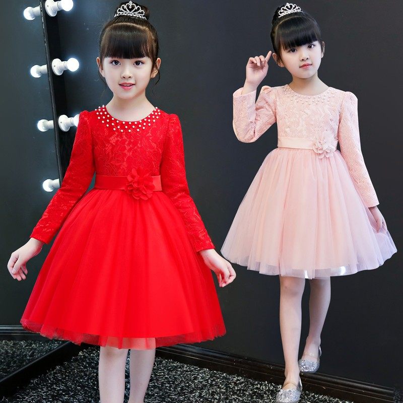 女童秋装超洋气连衣裙冬裙公主裙冬季新年裙红色秋冬儿童礼服裙子