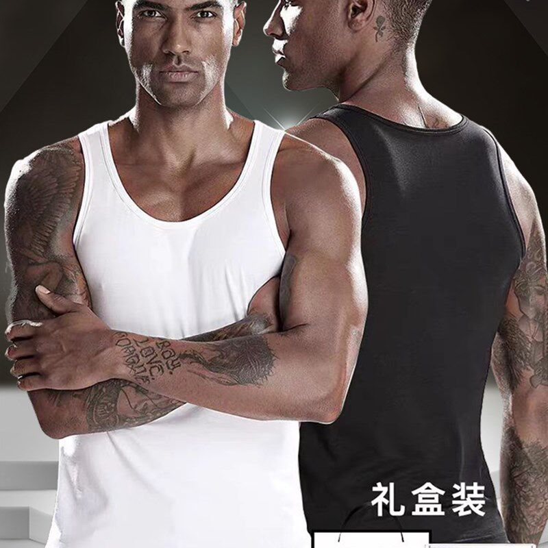 男士背心美式无袖纯棉运动吊带紧身全棉健身跨栏纯色打底衫