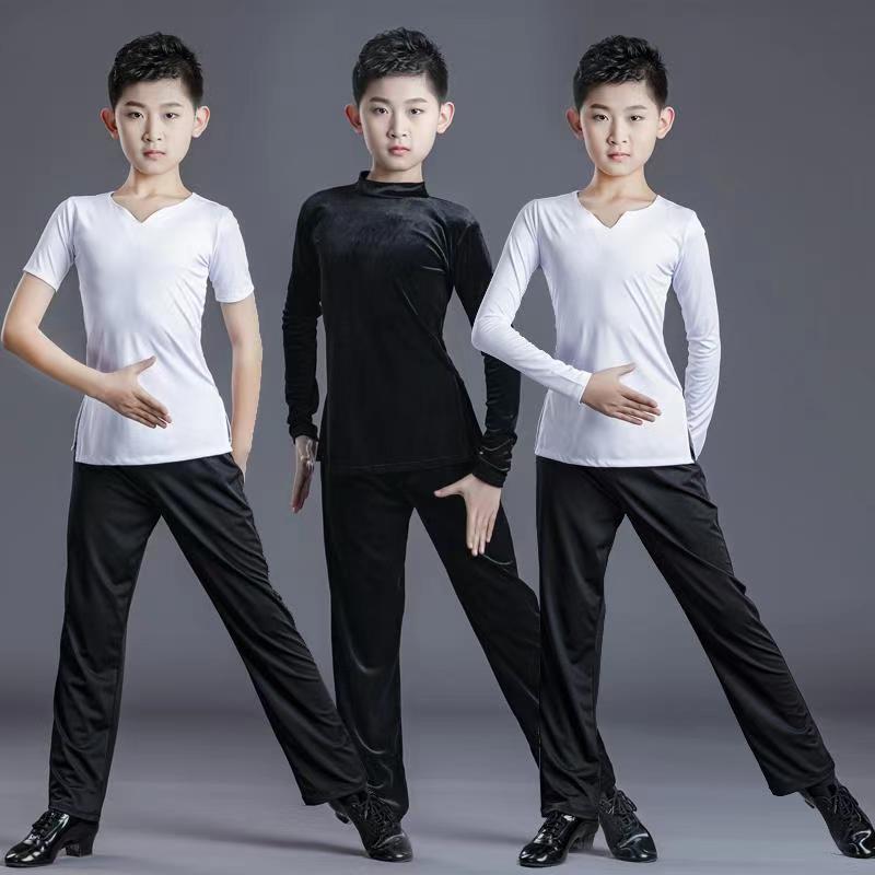男童V领拉丁舞服装少儿夏季舞蹈服短袖男孩中国舞练功服舞蹈套装
