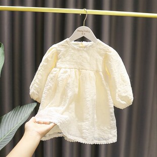 1-5岁女宝宝提花棉绸连衣裙3女童春秋季新款女童简约高级公主裙子