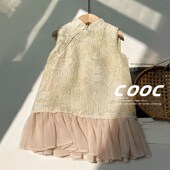 24夏季 女童连衣裙无袖 旗袍小女孩洋气甜美提花背心裙洋气拼接礼服