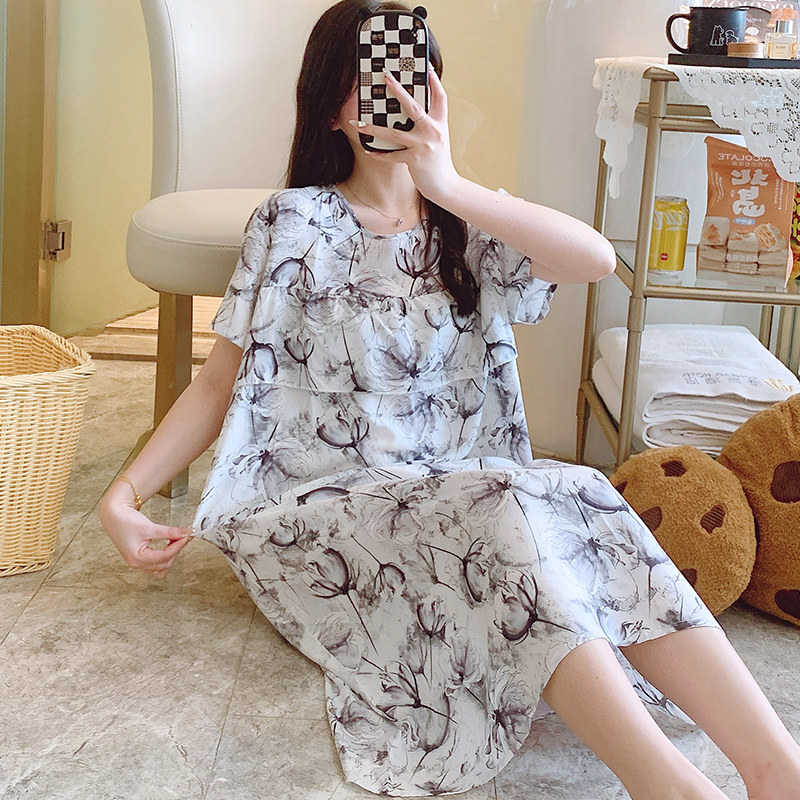 新款夏季薄款睡裙女长款棉绸睡衣防凸点绵绸家居服防透可外穿裙子