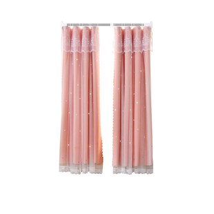 伸缩杆窗帘免打孔安m装女孩卧室双层带纱蕾丝小窗户遮光2024新王