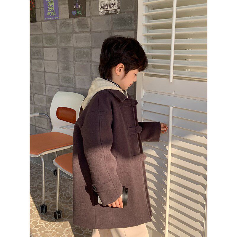 虾酱麻麻男童毛呢大衣2024新款秋冬装宝宝加厚西装领儿童呢子外套