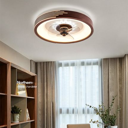 新中式风扇灯静音遥控卧室吸顶灯餐厅书房圆形实木房间灯护眼LED