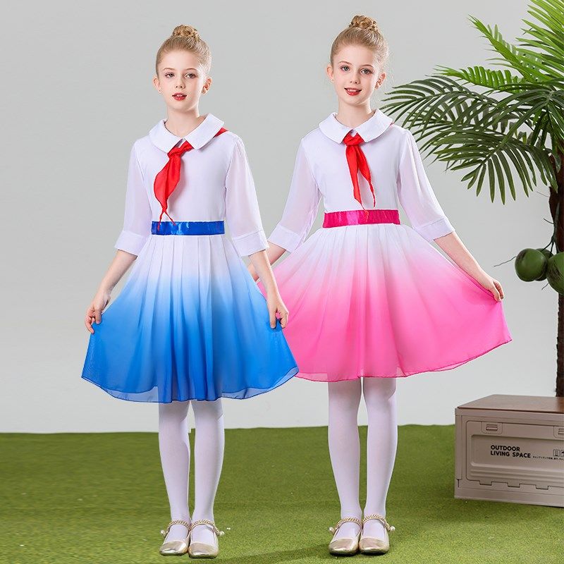 儿童大合唱演出服小学生毕业礼服主持人朗诵表演服女童啦啦队夏季