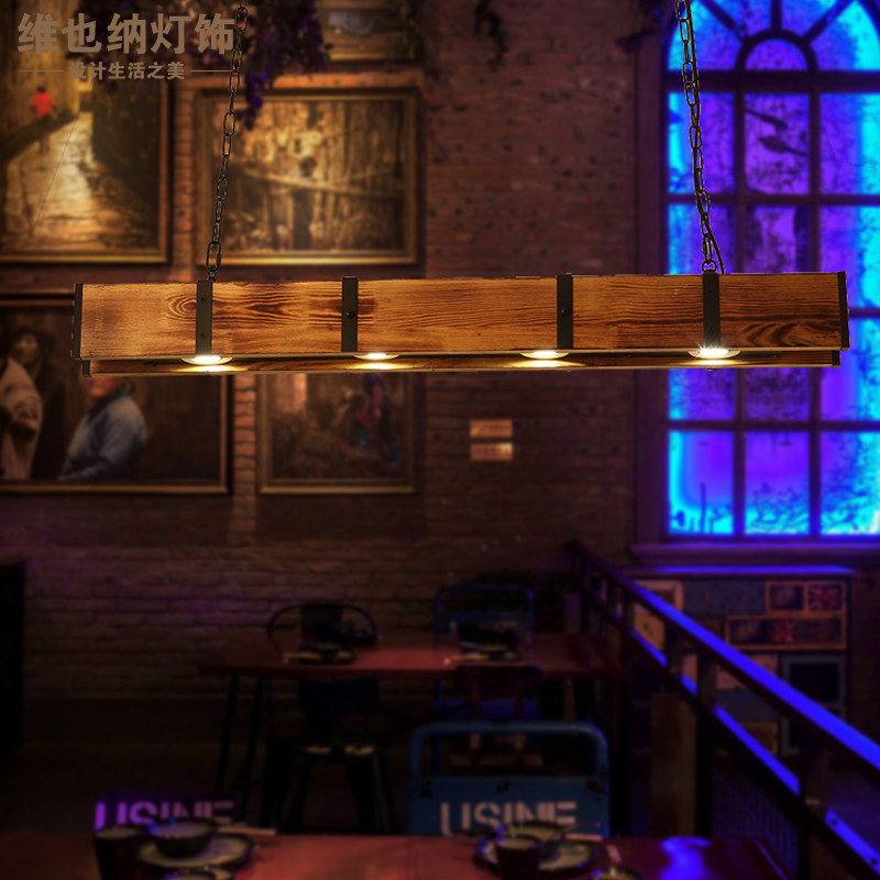 工业风吊灯创意个性酒吧台清网吧餐厅火锅店长方形带射灯木艺吊灯