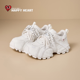 查尔斯桃心厚底老爹鞋女2025冬季新款运动白色增高小个子加绒女鞋