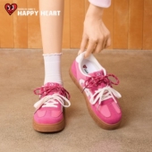 休闲鞋 查尔斯桃心内增高板鞋 厚底粉色德训鞋 运动鞋 女2026新款 春季