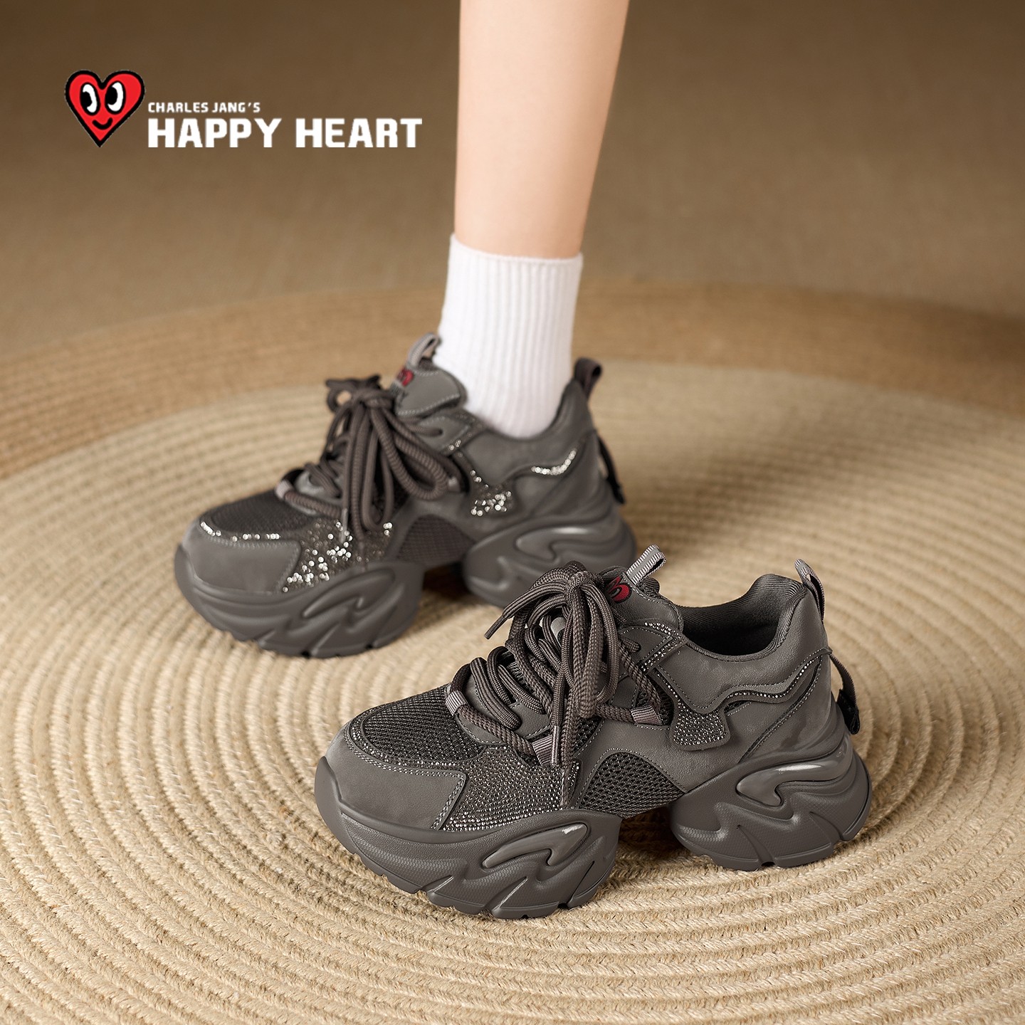 查尔斯桃心厚底老爹鞋女2026春季新款网面小个子增高运动鞋休闲鞋,女鞋,老爹鞋,淘宝优惠券,粉丝福利购,淘宝优惠卷