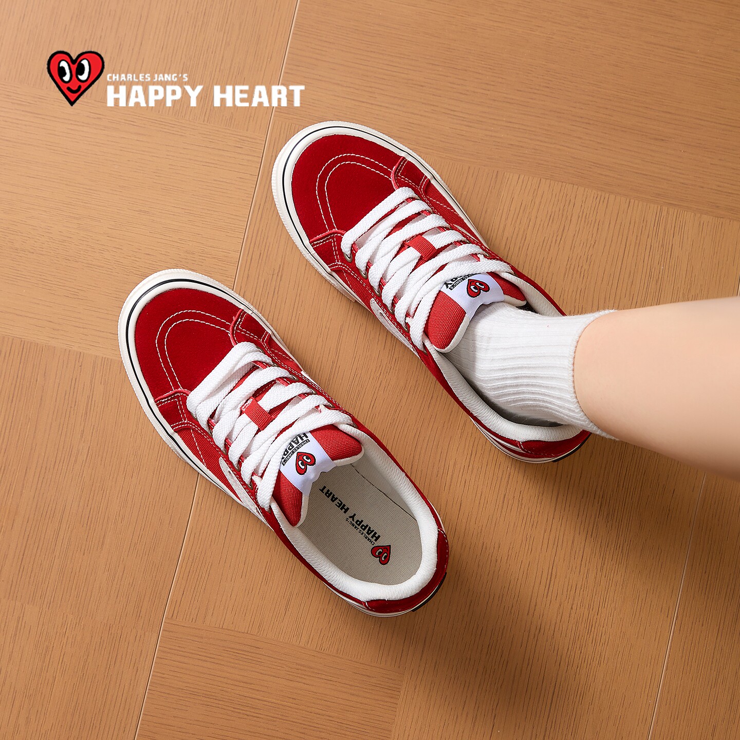 查尔斯桃心厚底红色板鞋女2026春季新款百搭运动帆布鞋增高女鞋子