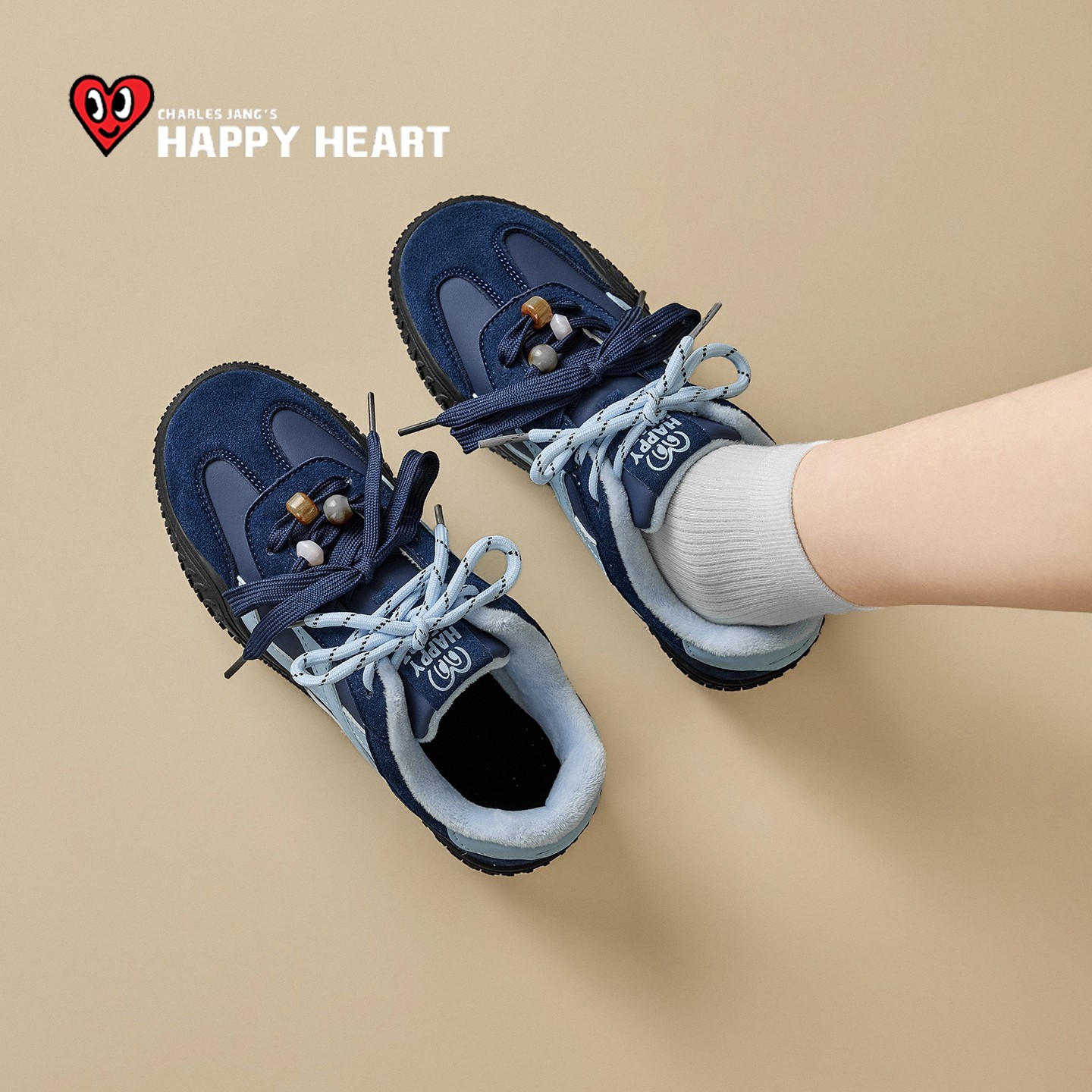 查尔斯桃心蓝色加厚德训鞋女款2025冬新款棉鞋厚底运动鞋阿甘鞋子,女鞋,德训鞋,淘宝优惠券,粉丝福利购,淘宝优惠卷