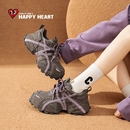 查尔斯桃心紫色老爹鞋女款2025冬季新款厚底增高运动鞋加厚女鞋子