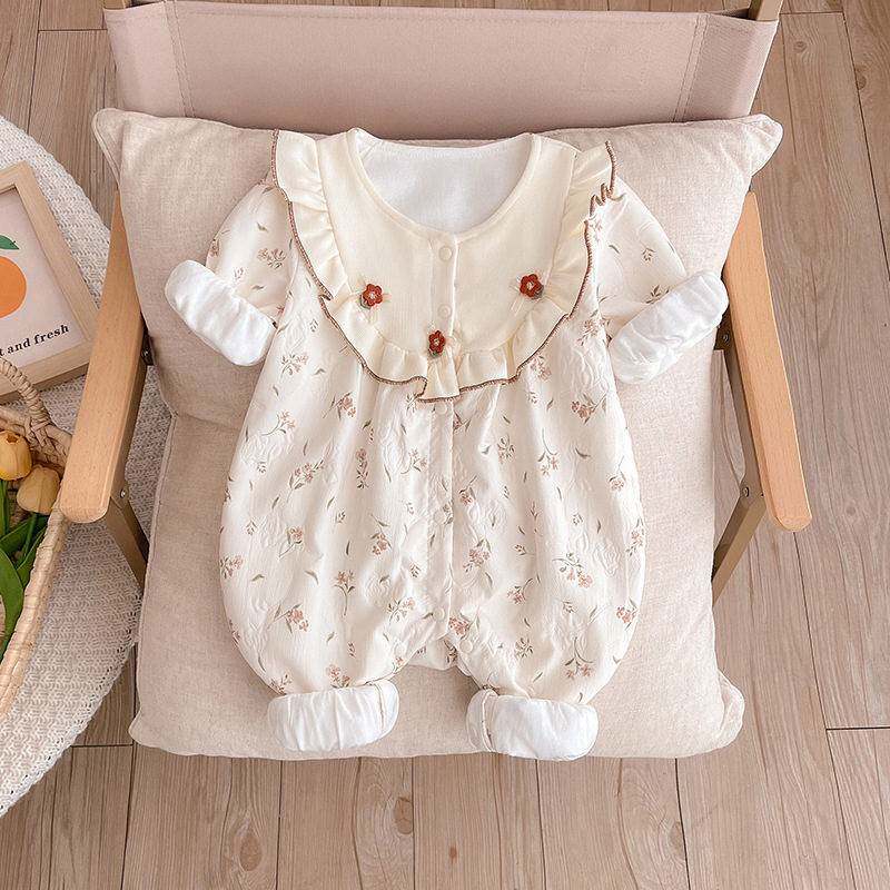 婴儿春装衣服超萌连体哈衣碎花一岁幼儿女公主洋气春秋季外套