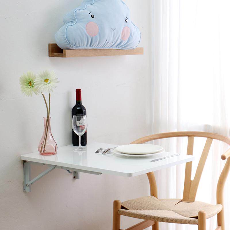 打孔折叠吧台竖版壁挂桌悬浮餐桌白色烤漆厨房小户型家用隐形挂墙