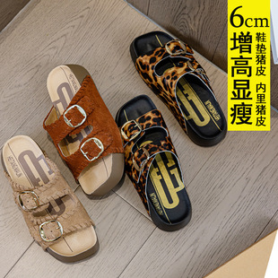 双扣带坡跟拖鞋 厚底增高勃肯凉拖鞋 女夏外穿2026新款