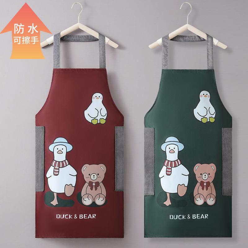 围裙家用厨房防水防油可爱卡通可擦手围裙餐厅奶茶店工作服