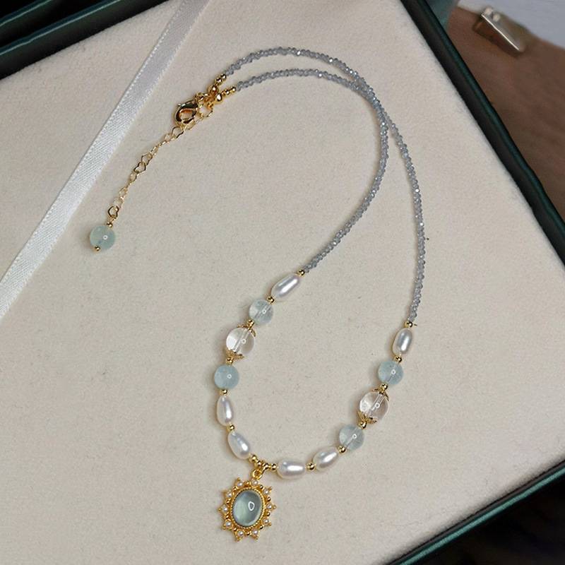 欧美中古宫廷风锁骨链仿水晶串珠星芒项链精致气质百搭时尚颈链