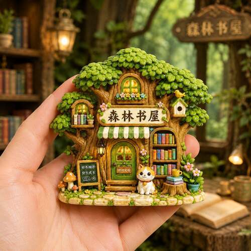 卡通森林书屋冰箱贴可爱立体树脂森系风强力磁吸贴家居装饰伴手礼