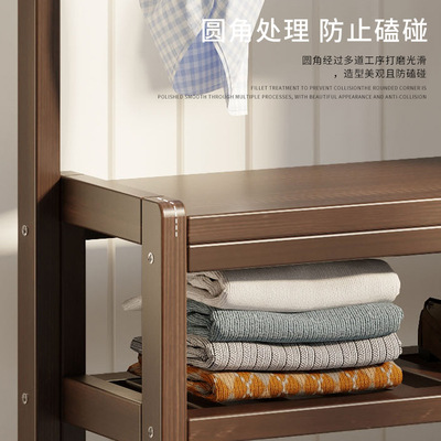 实木挂衣架换鞋凳一体进门厅衣帽架落地衣架卧室落地鞋架鞋柜玄关
