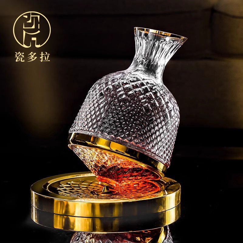 优选拉轻奢红酒杯套装家用水晶旋转醒K酒器高脚杯波尔多杯摆.