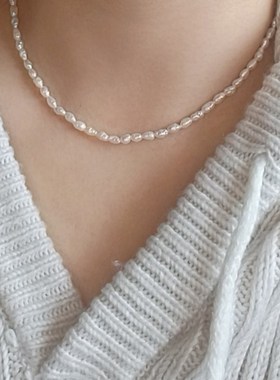 天然珍珠项链女锁骨链纯银极简风简约迷你小巧细款精致爆米花项链