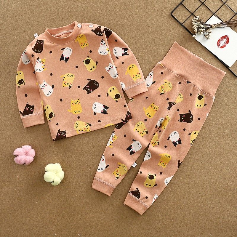 婴儿睡衣服薄款女宝宝男纯棉提花长袖套装秋衣秋裤分体幼儿童内衣