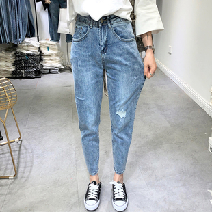 港味街风 胖妹妹牛仔裤 宽松小脚萝卜裤 女2020春夏新潮高腰显瘦大码