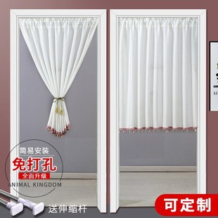白色短门帘高级感半帘免打孔家用夏季H遮挡短帘卧室半截短款隔断