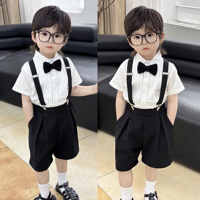 花童男童西装夏周岁生日礼服男孩小主持人背带套装儿童钢琴演出服