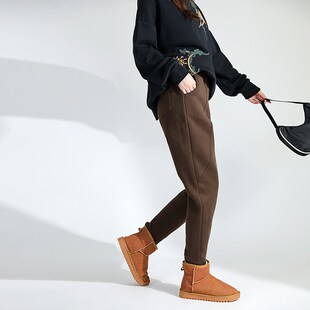 子女冬季 文艺萝卜老爹哈伦裤 外穿大码 高腰时尚 胖mm卫裤 加绒运动裤