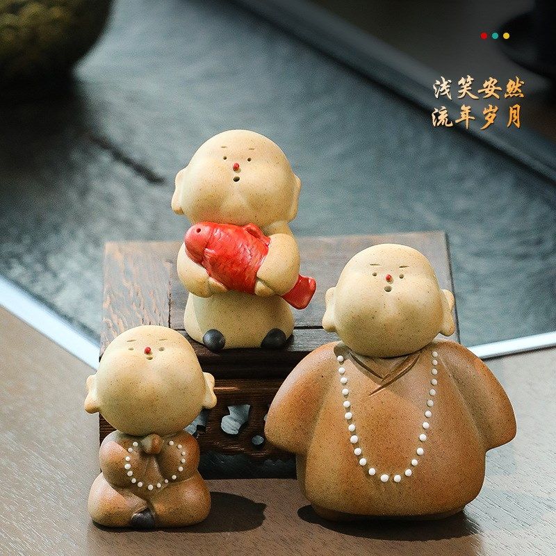 创意中式陶瓷小和尚摆件禅意二师兄茶桌茶道创意装饰卡Z通家居摆