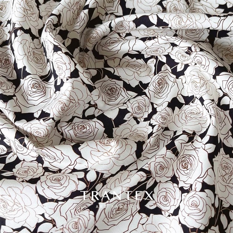 裙子纯棉全棉布料diy手工碎花印花衣G服装衬衣连衣裙黑白玫瑰面料