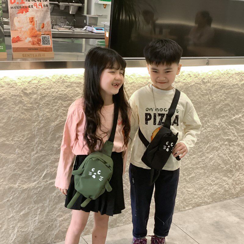 可爱儿童斜挎包男女童休闲胸包小猫女孩洋气便携外出零钱手机包潮