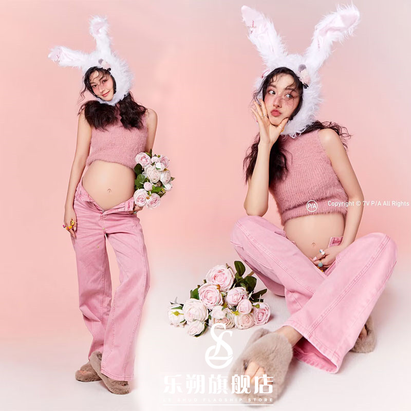 孕妇照服装兔年主题新款影楼室内拍照摄影可爱孕妈写Y真艺术照衣