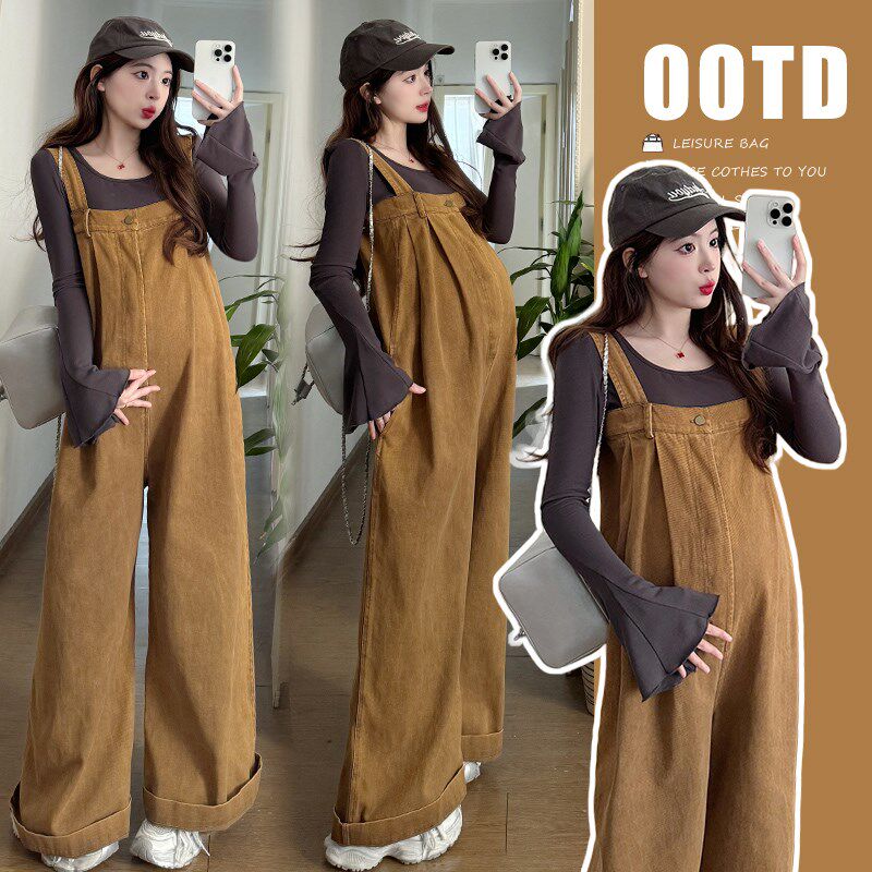 孕妇装春装20h25新款孕妈妈高级感穿搭套装打底上衣+美拉德背带裤