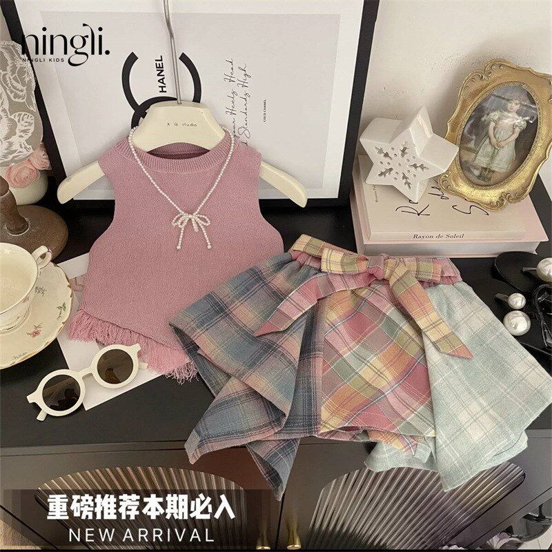 女童套装夏装女背心上衣2024夏季新款儿童中小童两件套牛仔短裤潮