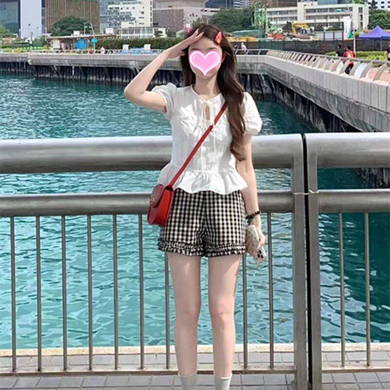 夏装搭配一整套洋气减龄小个子韩系甜美学院风上衣短裤两件套装女