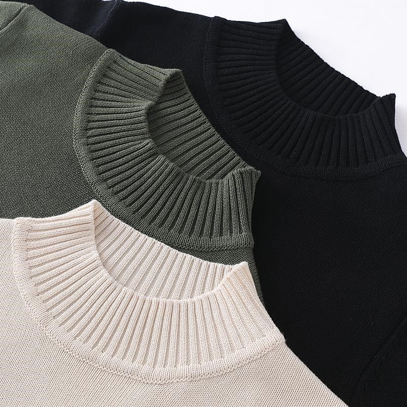 重磅加厚100%纯棉线毛衣男款秋冬季半高领潮高级感内搭针织打底衫