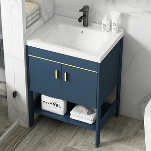 落地式洗手盆柜组合太空铝卫生间洗脸盆小户型浴室柜洗漱台池简易