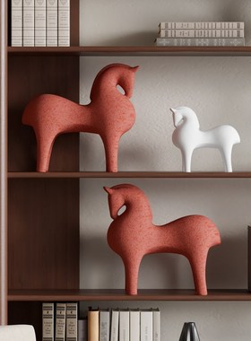 红色陶瓷马办公室桌面装饰摆件客厅壁龛书柜酒柜玄关高档乔迁礼物