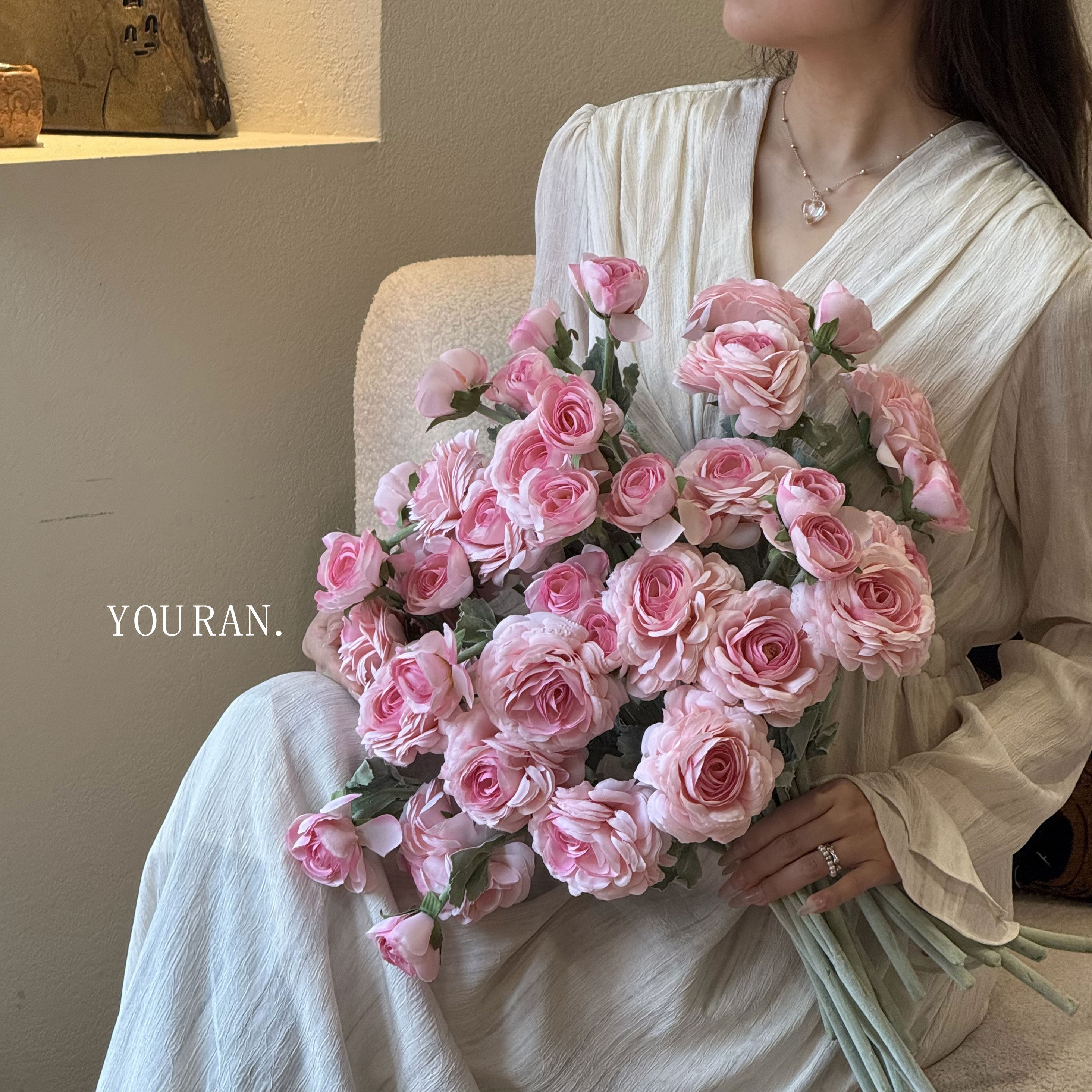 粉黛仿真花雾莲花束客厅多头玫瑰摆件假花装饰插花艺摆设手捧花束