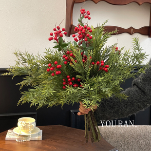 圣诞花束家居客厅仿真花假花艺红色装饰氛围感布置陶瓷花瓶插花束