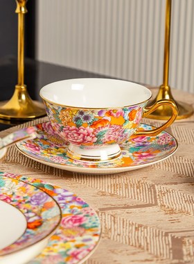 描金骨瓷咖啡杯套装高档浮雕精致下午茶J杯碟宴客摆桌陶瓷杯具家